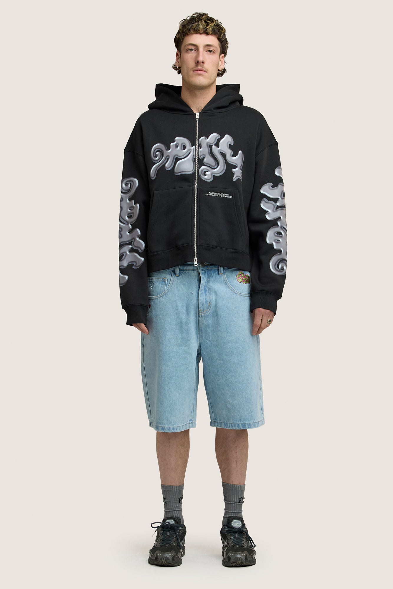 Ooze Cropped Zip Hoodie - Black