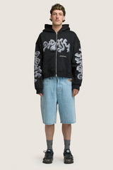 Ooze Cropped Zip Hoodie - Black