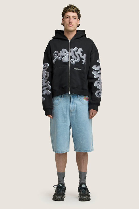 Ooze Cropped Zip Hoodie - Black