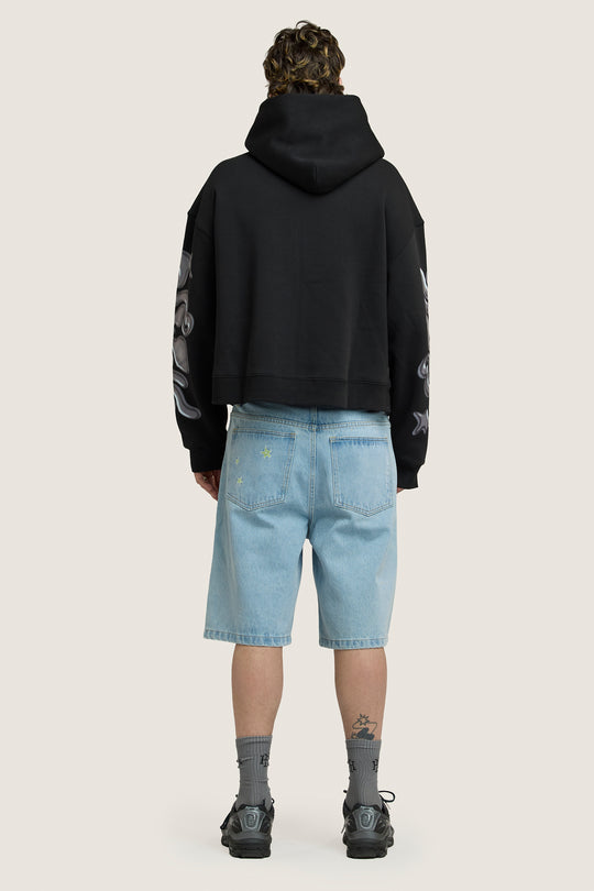 Ooze Cropped Zip Hoodie - Black