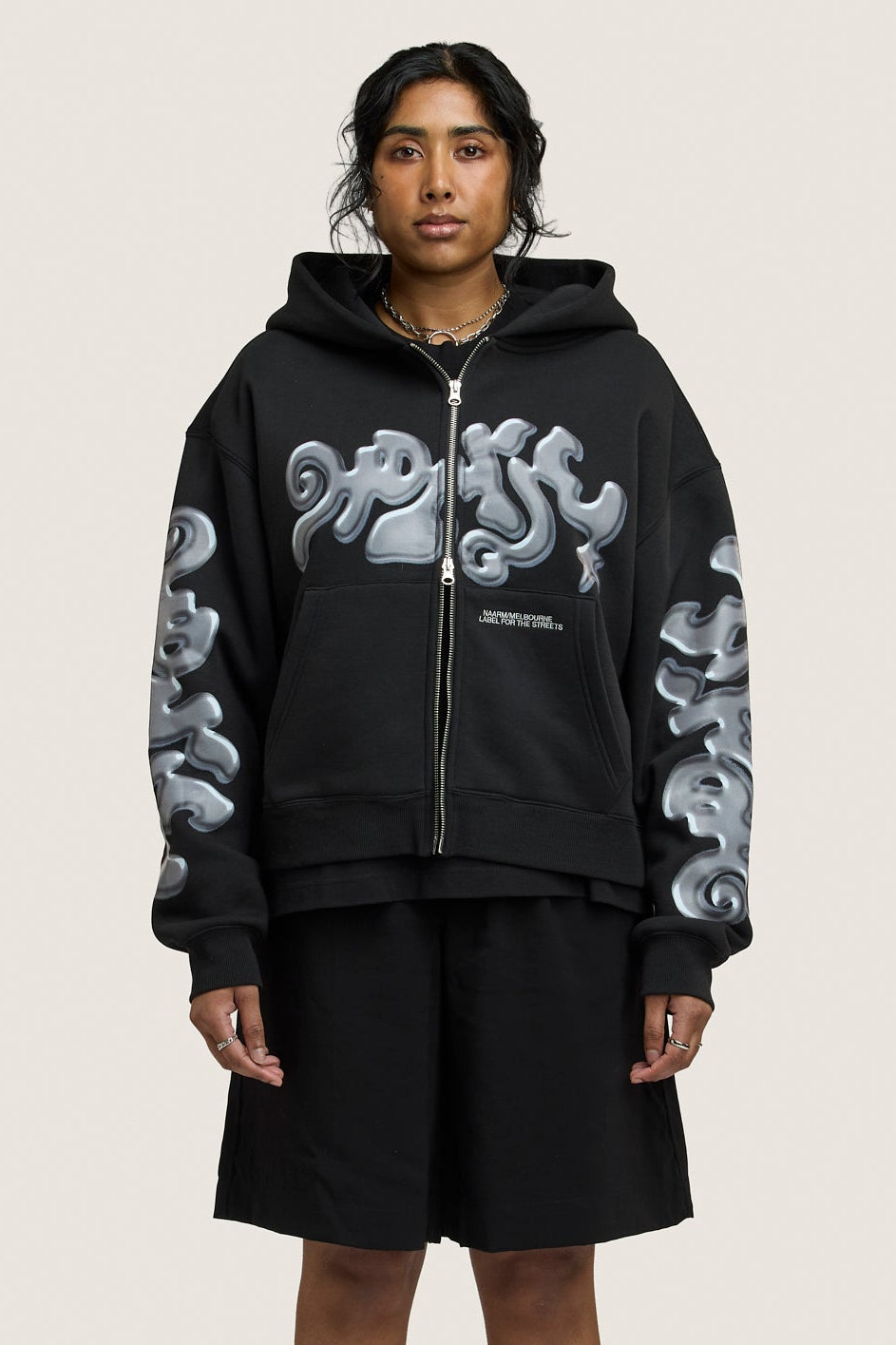 Ooze Cropped Zip Hoodie - Black