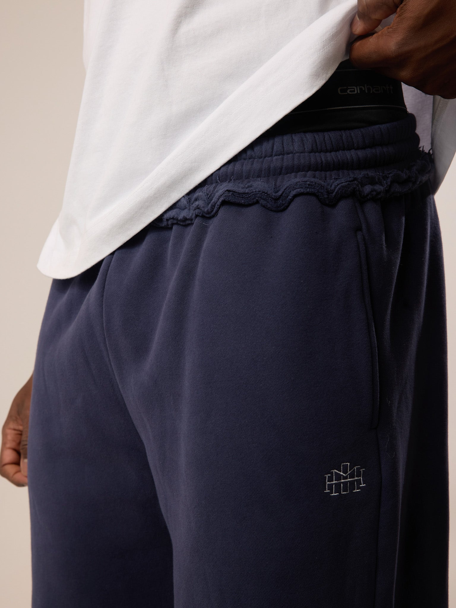 Wide Leg Monogram Trackpants - Navy