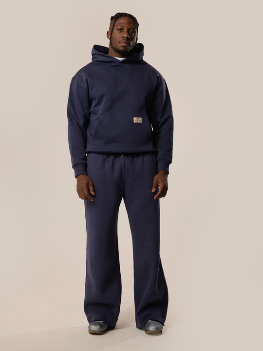 Wide Leg Monogram Trackpants - Navy