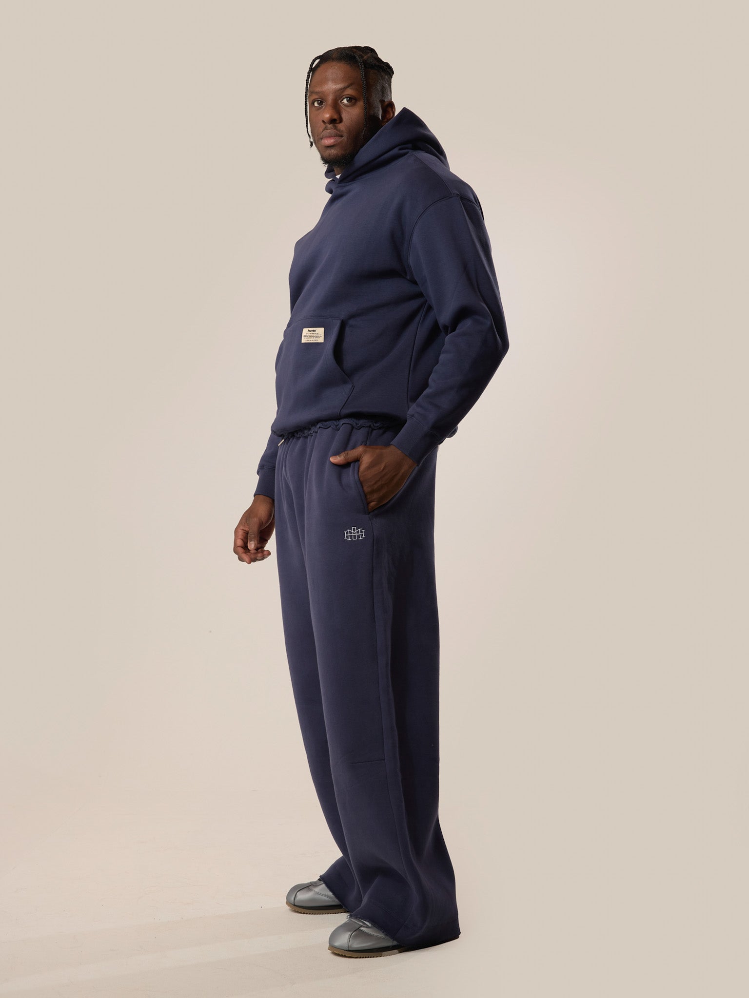 Wide Leg Monogram Trackpants - Navy