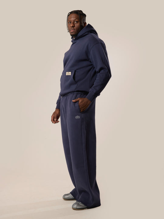 Wide Leg Monogram Trackpants - Navy