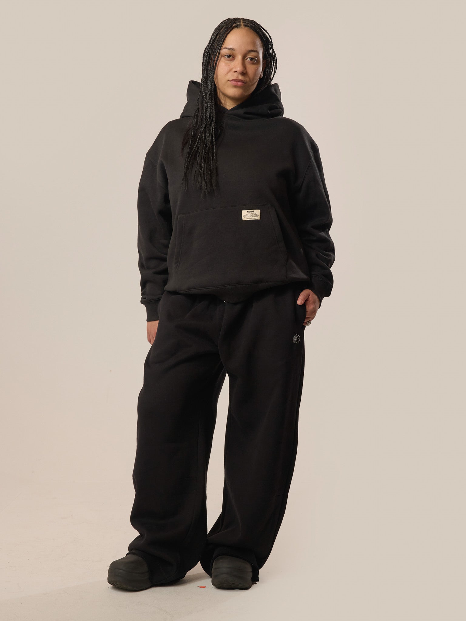 Wide Leg Monogram Trackpants - Black