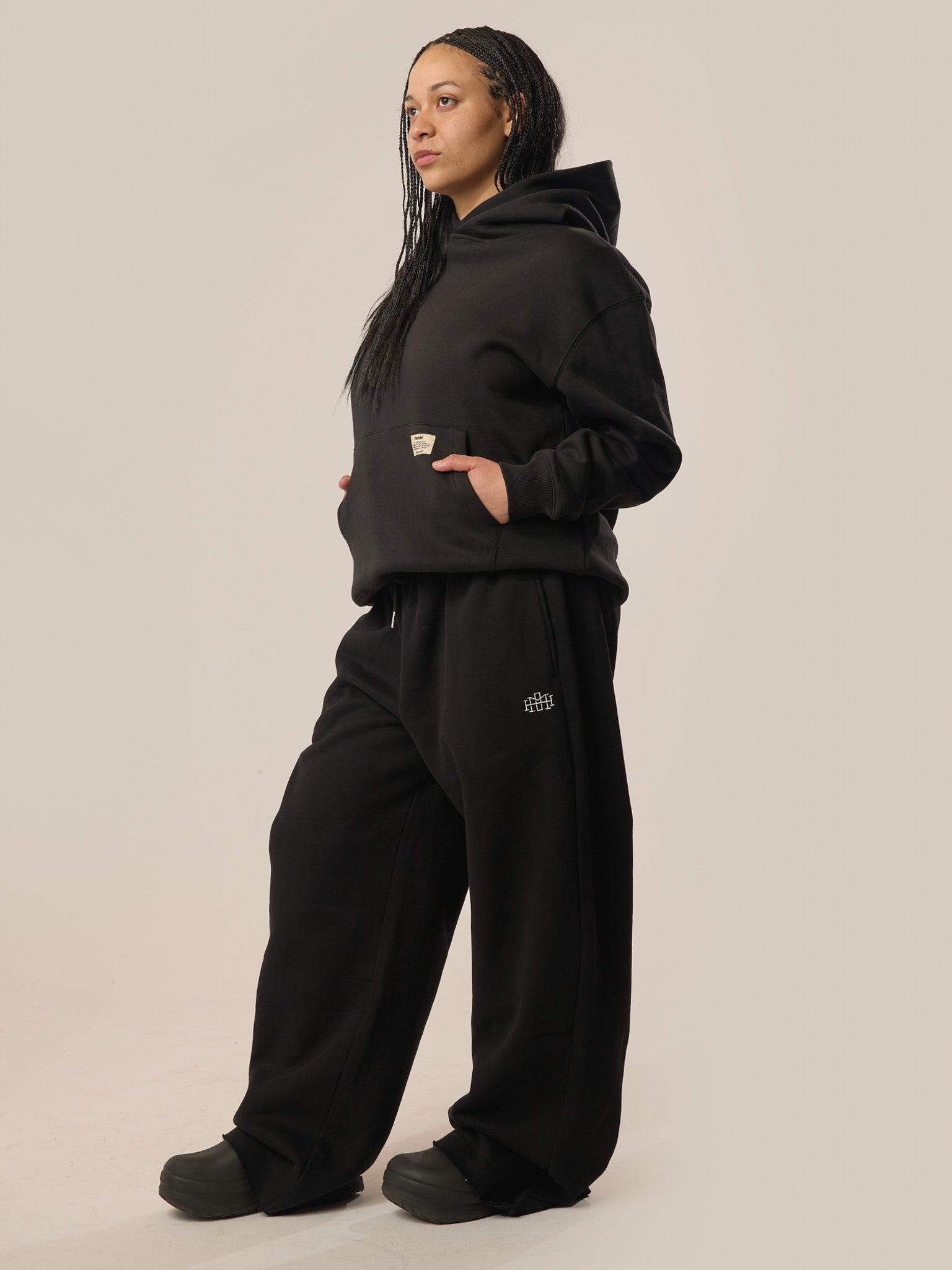 Wide Leg Monogram Trackpants - Black