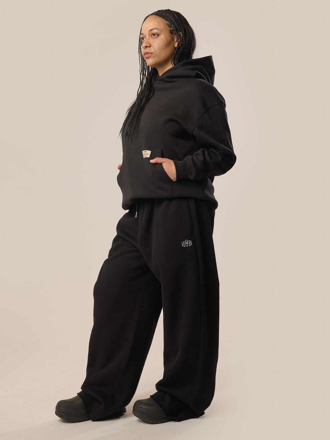 Wide Leg Monogram Trackpants - Black