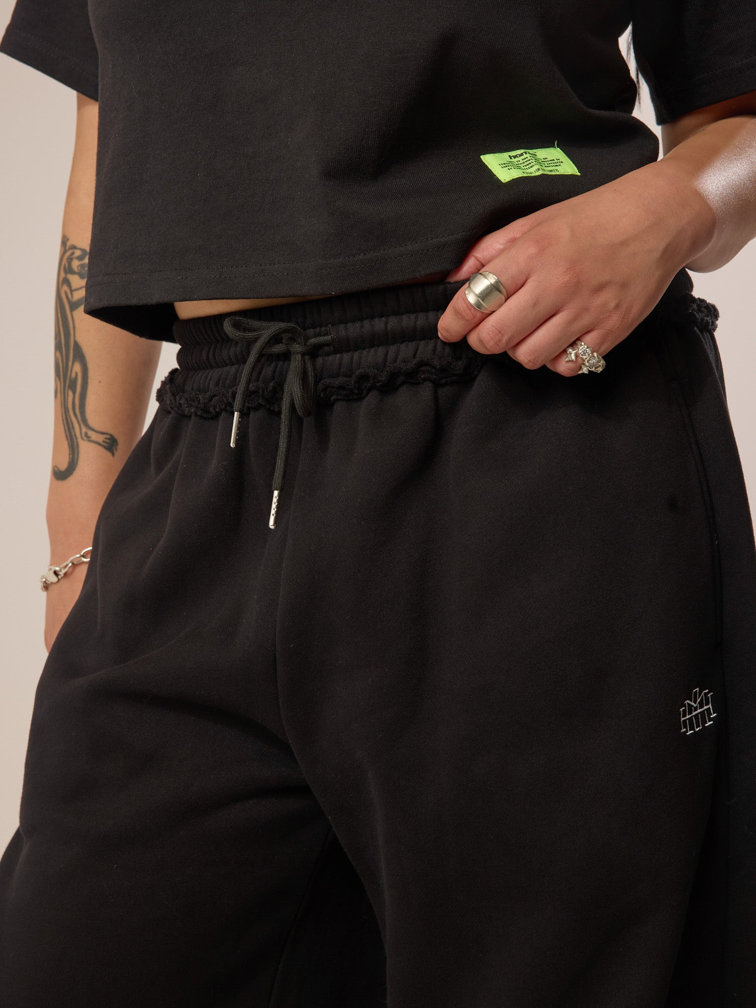 Wide Leg Monogram Trackpants - Black