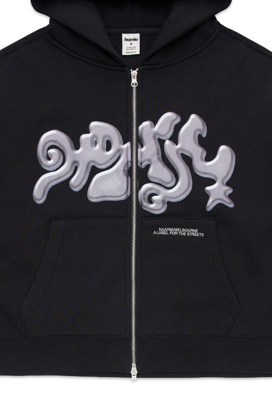 Ooze Cropped Zip Hoodie - Black
