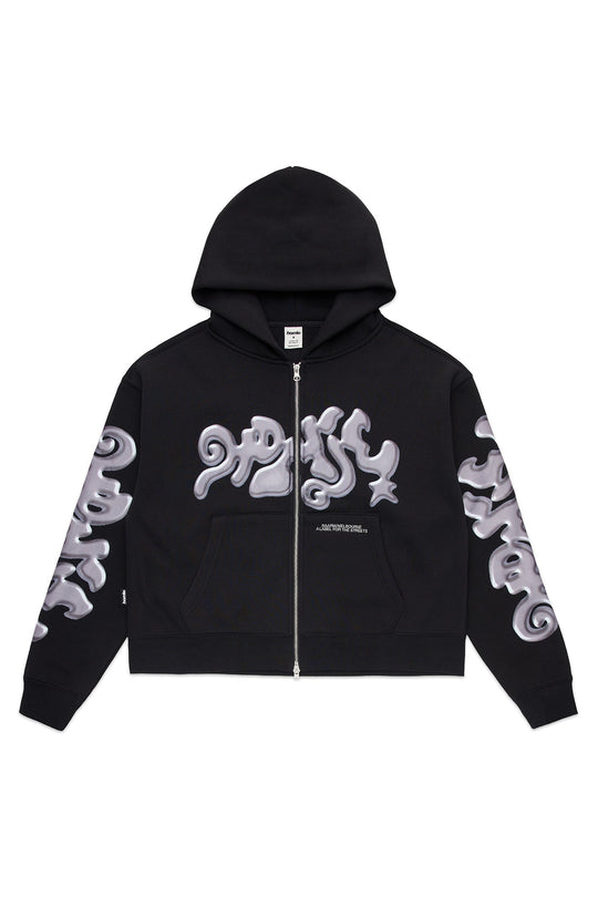 Ooze Cropped Zip Hoodie - Black