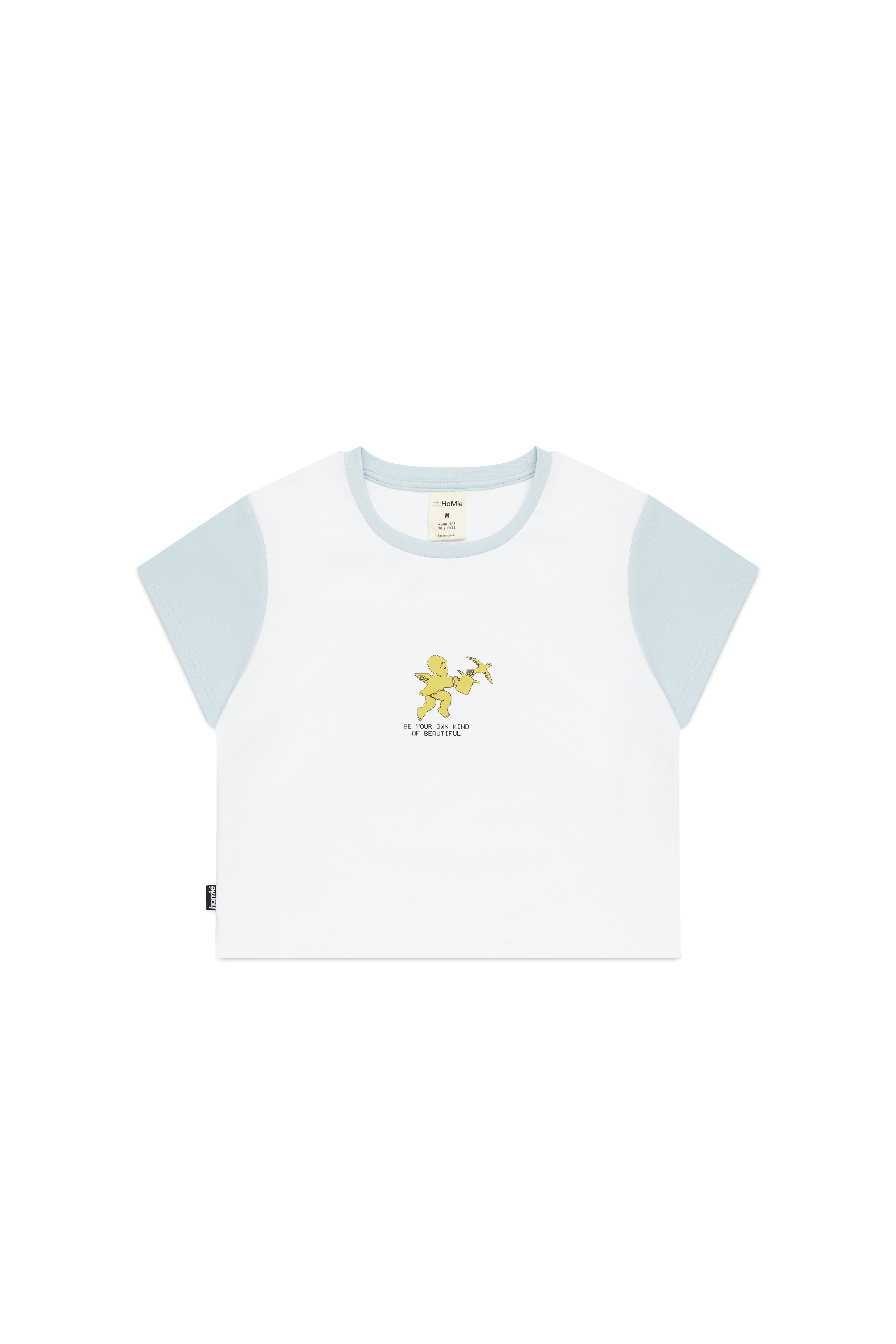 Be Free Baby Tee - White / Light Blue