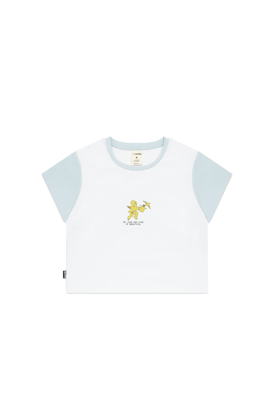 Be Free Baby Tee - White / Light Blue