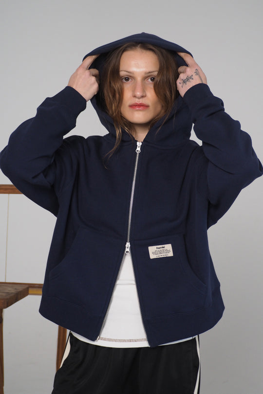 Cropped Zip Hoodie - Navy