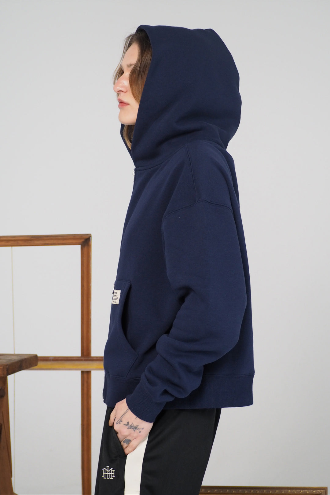 Cropped Zip Hoodie - Navy