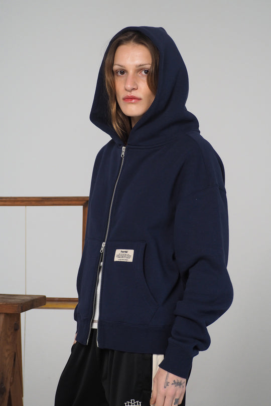 Cropped Zip Hoodie - Navy