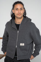 Cropped Zip Hoodie - Charcoal / Heather Grey