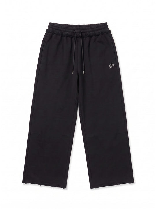 Wide Leg Monogram Trackpants - Black