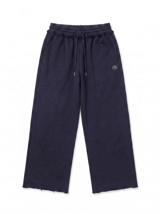 Wide Leg Monogram Trackpants - Navy