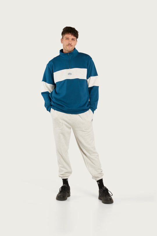 Quarterzip Jumper - Dark Blue/White Marle