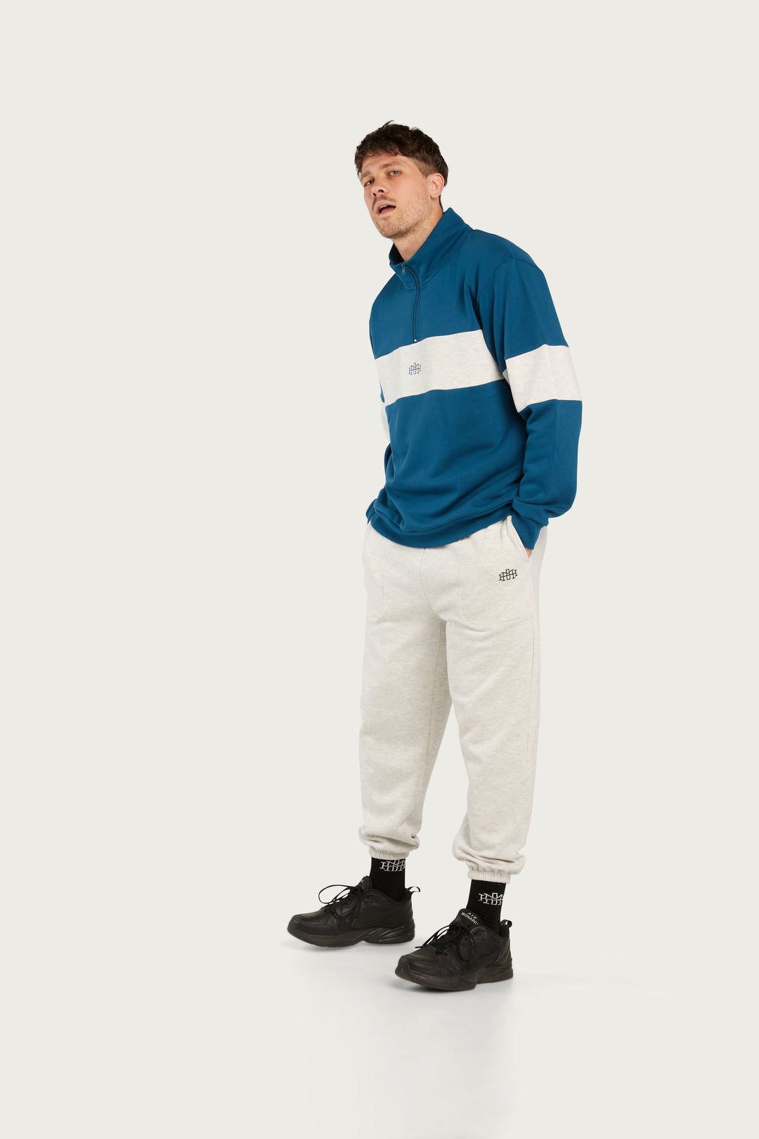 Quarterzip Jumper - Dark Blue/White Marle