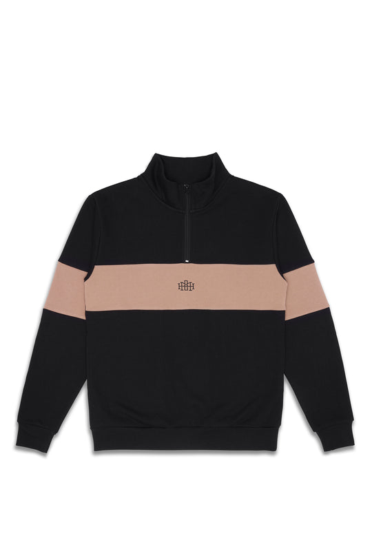 Quarterzip Jumper - Black/Tan - M