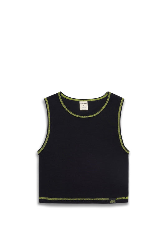 Cropped Ribbed Tank - Black